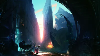 Vivid Moody Wallpaper World Wallpaper 4K 1920x1080 Hd, Pc, Desktop, Wallpaper, A, Moody, Fantasy, City, Street, Between, Towering, Spires, White, Gray, Ultrawide, Full HD