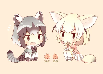 Chibi Raccoon Fennec Nature Wallpaper 4K 1920x1382 Chibi-style, Raccoon, And, Fennec, Characters, From, (kemono, Friends, Sitting, Facing, Each, Other, White, Landscape, Full HD