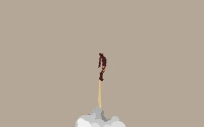 Minimalist Comic Illustration Iron Man Minimal Wallpaper 4K 2880x1800 A, Minimalist, Comic-style, Illustration, Of, Iron, Man, Soaring, Upward, Surrounded, Clouds, Smoke, Gray, White, Ultrawide, QHD