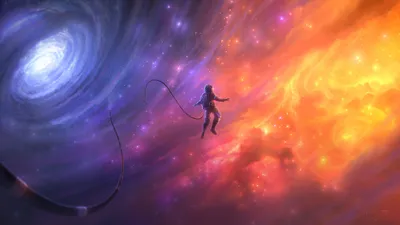 Astronaut Floating Vibrant Space Wallpaper 4K 2222x1250 Hd, Pc, Desktop, Wallpaper, Of, An, Astronaut, Floating, Vibrant, Nebula, Swirling, Space, Orange, Purple, Ultrawide, Full HD
