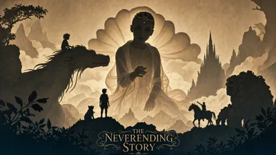 Neverending Story Silhouetted Fantasy Wallpaper 4K 3840x2160 4k, Ultra, Hd, Pc, Desktop, Wallpaper, Of, The, Neverending, Story, Silhouetted, Heroes, Gray, Ultrawide