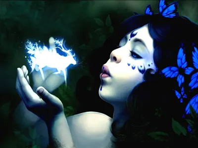 Fantasy Witch Blue Butterflies Her Fantasy Wallpaper 4K 1600x1200 Hd, Fantasy, Wallpaper, Featuring, A, Witch, With, Blue, Butterflies, Her, Hair, Magically, White, Landscape