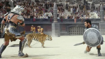 Dramatic Gladiator Movie Depicting Animals Wallpaper 4K 3911x2197 Hd, Desktop, Wallpaper, Featuring, A, Dramatic, Gladiator, Scene, Movie, Depicting, Two, Armed, White, Ultrawide, 4k