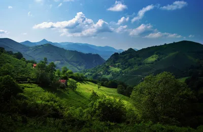 Lush Green Valley Rolling Nature Wallpaper 4K 2048x1336 Hd, Desktop, Wallpaper, Featuring, A, Lush, Green, Valley, Rolling, Hills, Scattered, Trees, White, Gray, Ultrawide, Full HD