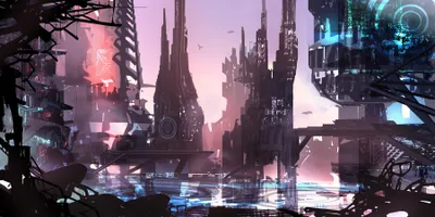 Vivid Futuristic Wallpaper World Wallpaper 4K 3600x1800 Futuristic, Sci‑fi, Cityscape, With, Towering, Sleek, Skyscrapers, And, Glowing, Lights, Reflected, Water, Gray, Ultrawide, QHD