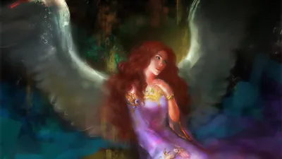 Vivid Fantasy Wallpaper Fantasy Wallpaper 4K 1920x1080 A, Stunning, Fantasy, Angel, With, Flowing, Red, Hair, Elegant, Wings, Gazes, Thoughtfully, Gray, Ultrawide, Full HD