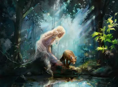 Fantasy Depicting Woman Flowing White Animals Wallpaper 4K 1920x1414 Hd, Fantasy, Wallpaper, Depicting, A, Woman, With, Flowing, White, Hair, Misty, Forest, Gray, Landscape, Full HD