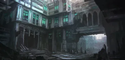 Bold Dark Wallpaper World Wallpaper 4K 3057x1484 Dark, Ruined, Sci‑fi, Cityscape, With, Futuristic, Architecture, And, Eerie, Green, Lighting, Creating, Gray, Ultrawide, QHD