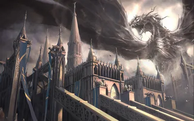Dark Fantasy Wallpaper World Wallpaper 4K 2560x1600 Fantasy, Hd, Wallpaper, Depicts, A, Majestic, Dragon, Looming, Over, Gothic, Cityscape, Characterized, Gray, Ultrawide, QHD