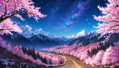 Bright Fantasy Wallpaper Space Wallpaper 4K 2560x1472 A, Fantasy, Hd, Desktop, Wallpaper, Featuring, Night, Mountain, Landscape, Vibrant, Cherry, Blossoms, Brown, Ultrawide, QHD