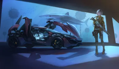 Anime Blonde Blue Eyes Cars Wallpaper 4K 2048x1193 Anime-style, Hd, Wallpaper, Featuring, A, Blonde, With, Blue, Eyes, Holding, Gun, Beside, Brown, Pink, Gray, Ultrawide, Full HD
