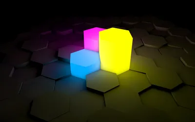 Rendered Glowing Hexagonal Shapes Magenta Black/Dark Wallpaper 4K 1920x1200 3d-rendered, Glowing, Hexagonal, Shapes, In, Magenta, Cyan, And, Yellow, Dark, Hexagon, Patterned, Pink, Ultrawide, Full HD