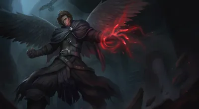 Dark Angel Glowing Red Magical Black/Dark Wallpaper 4K 2000x1101