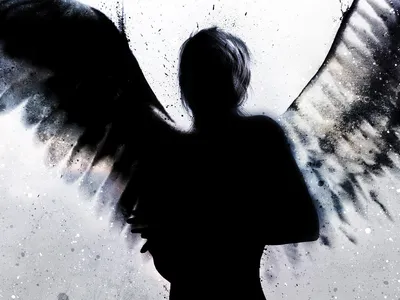 Vivid Dark Wallpaper Black/Dark Wallpaper 4K 1600x1200 Dark, Artistic, Drawing, Of, An, Angel, With, Large, Wings, Set, Against, Textured, White, Gray, Landscape