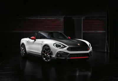 White Fiat Spider Showcases Its Black/Dark Wallpaper 4K 4096x2800 A, Striking, White, Fiat, 124, Spider, Showcases, Its, Sleek, Design, Against, Dark, Gray, Landscape, 4K
