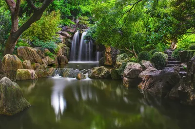 Serene Park Waterfall Nature Wallpaper 4K 2048x1365 Hd, Desktop, Wallpaper, Showing, A, Serene, Park, With, Waterfall, Cascading, Into, Calm, Brown, Ultrawide, Full HD