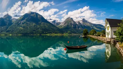 Radiant House Wallpaper Nature Wallpaper 4K 2048x1152 House, Mountain, Lake, Vehicle, Boat, Hd, Desktop, Wallpaper, White, Ultrawide, Full HD