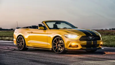 Vivid Yellow Wallpaper Cars Wallpaper 4K 4096x2304 Yellow, Ford, Mustang, Gt, Muscle, Car, Convertible, With, Black, Racing, Stripes, Parked, White, Gray, Ultrawide, 4k