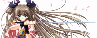 Anime Original Character Holding Abstract Wallpaper 4K 2560x1024 Anime-style, Original, Character, Holding, A, Katana, With, Long, Flowing, Hair, Blue, Eyes, White, Brown, Ultrawide, QHD