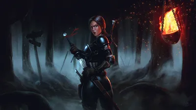 Woman Warrior Clad Black/Dark Wallpaper 4K 1920x1074 A, Woman, Warrior, Clad, In, Dark, Armor, Stands, Misty, Forest, Night, Gripping, Gray, Ultrawide, Full HD