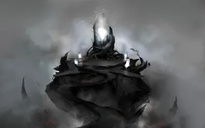 Dark Landscape Towering Black/Dark Wallpaper 4K 2560x1600 A, Dark, Landscape, Featuring, Towering, Mysterious, Structure, Amid, Swirling, Mist, Faint, Light, Gray, Ultrawide, QHD