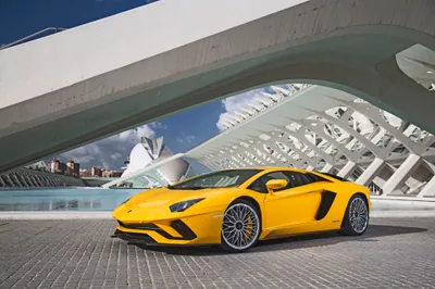 Vivid Yellow Wallpaper Cars Wallpaper 4K 4096x2731 Yellow, Lamborghini, Aventador, S, Supercar, Parked, In, Front, Modern, Architectural, Structure, Showcased, White, Gray, Landscape, 4k