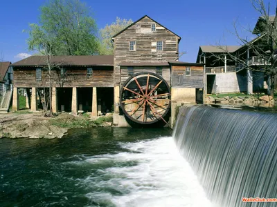 Rustic Man Watermill Large Wooden Nature Wallpaper 4K 1600x1200 Hd, Pc, Desktop, Wallpaper, And, Background, Rustic, Man-made, Watermill, Large, Wooden, Wheel, White, Pink, Landscape