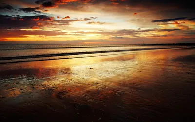 Dreamy Sunset Wallpaper Nature Wallpaper 4K 1920x1200 A, Stunning, Sunset, Over, Calm, Ocean, With, Vibrant, Colors, Reflecting, Wet, Sand, Gray, Ultrawide, Full HD