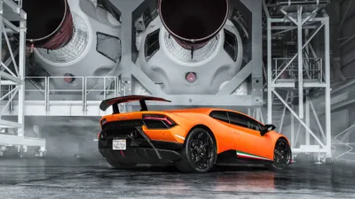 Orange Front Industrial Cars Wallpaper 4K 3840x2160 Hd, Wallpaper:, Featuring, An, Orange, Lamborghini, Huracan, Performante, Parked, Front, Industrial, Backdrop, Gray, Ultrawide, 4k