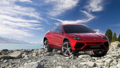 Red Suv Stands Boldly Cars Wallpaper 4K 3840x2160 A, Striking, Red, Lamborghini, Urus, Suv, Stands, Boldly, Rocky, Terrain, Set, Against, Gray, Ultrawide, 4k