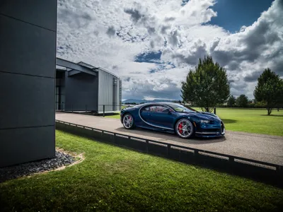 Serene Chiron Wallpaper Cars Wallpaper 4K 4096x3072 A, Striking, Bugatti, Chiron, Parked, On, Sleek, Driveway, Surrounded, Greenery, Modern, Architecture, Gray, White, Landscape, 4k