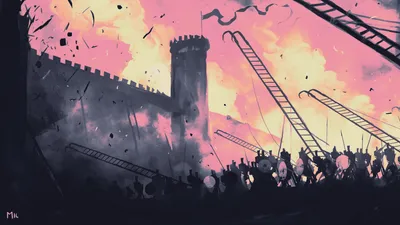 Crisp Digital Wallpaper Nature Wallpaper 4K 1920x1080 Digital, Art, Painting, Illustration, Artwork, Landscape, Hd, Desktop, Silhouetted, Army, Siege, Towers, Pink, Gray, Ultrawide, Full HD