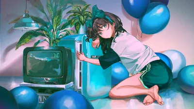 Calm Anime Wallpaper Black/Dark Wallpaper 4K 3990x2253 Anime, Girl, With, Dark, Hair, And, A, Large, Bow, Sits, Beside, Retro, White, Ultrawide, 4k