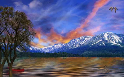Dark Artistic Wallpaper Nature Wallpaper 4K 1920x1200 Hd, Pc, Desktop, Wallpaper, Featuring, An, Artistic, Sunset, Over, Lake, Boat, Near, Brown, Gray, Ultrawide, Full HD