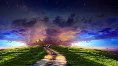 Dreamy Scenic Wallpaper Nature Wallpaper 4K 1920x1080 A, Scenic, Path, Through, Lush, Green, Hills, Under, Vibrant, Sky, Featuring, Rich, Gray, Ultrawide, Full HD
