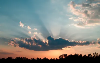 Sunbeam Rayed Colorful Nature Wallpaper 4K 1920x1200 Sunbeam-rayed, Clouds, Against, A, Colorful, Sunset, Sky, With, Silhouetted, Treeline, Foreground, Desktop, Gray, Ultrawide, Full HD