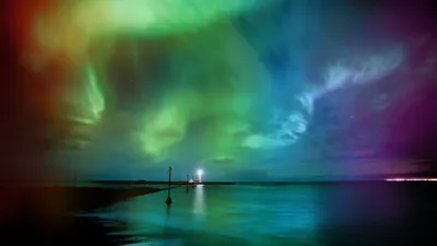 Ocean Night Lighthouse Beam Nature Wallpaper 4K 1920x1080 Hd, Pc, Desktop, Wallpaper, Ocean, At, Night, With, Lighthouse, Beam, Under, Vivid, Gray, Brown, Pink, Ultrawide, Full HD