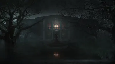 Golden Dark Wallpaper Black/Dark Wallpaper 4K 1920x1080 A, Dark, Rainy, Night, Scene, Featuring, Softly, Lit, Fountain, Front, Old, House, Brown, Gray, Ultrawide, Full HD