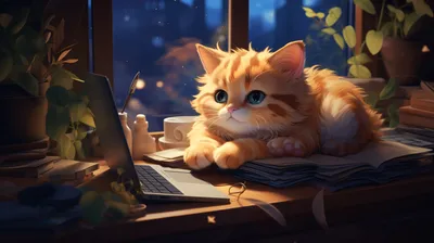 Cute Orange Tabby Cat Animals Wallpaper 4K 2912x1632 Cute, Orange, Tabby, Cat, Lying, On, A, Desk, Open, Laptop, Books, Coffee, Brown, Ultrawide, QHD