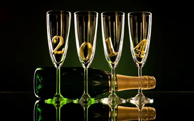 Four Champagne Flutes Etched Black/Dark Wallpaper 4K 2560x1600 Four, Champagne, Flutes, Etched, With, Gold, Numerals, 2-0-1-4, Bottle, Side, Against, Black, Blue, Ultrawide, QHD