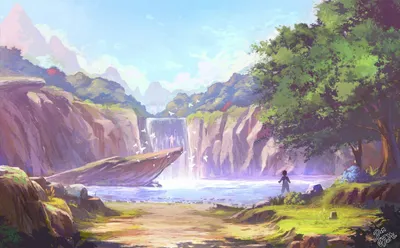 Anime Serene Nature Nature Wallpaper 4K 2048x1272 Hd, Anime, Wallpaper, Featuring, A, Serene, Nature, Scene, Waterfall, Cascading, Into, Lake, White, Ultrawide, Full HD