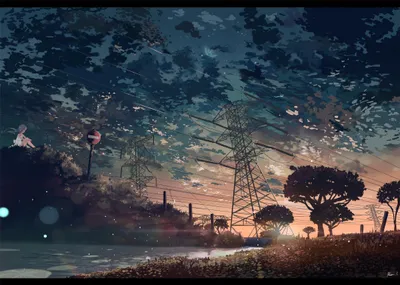 Epic Anime Wallpaper Nature Wallpaper 4K 2123x1511 Hd, Anime, Landscape, Wallpaper, Featuring, A, Twilight, Scene, Silhouetted, Trees, Electrical, Towers, Gray, Full HD