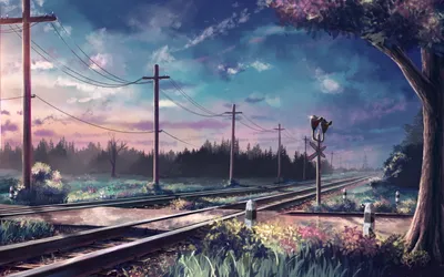 Anime Landscape Tranquil Railroad Nature Wallpaper 4K 3200x2000 Hd, Anime, Landscape, Wallpaper, Featuring, A, Tranquil, Railroad, Scene, Set, Against, Vibrant, Brown, Gray, Ultrawide, QHD