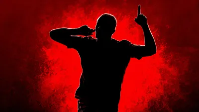 Silhouette Celebrating Footballer Abstract Wallpaper 4K 3840x2160 Silhouette, Of, A, Celebrating, Footballer, Raising, One, Finger, Against, Textured, Red, Backdrop, Ultrawide, 4k