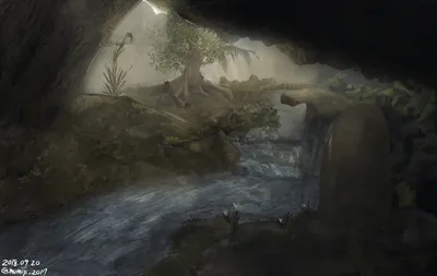 Calm Anime Wallpaper Nature Wallpaper 4K 3000x1900 Anime-style, Hd, Wallpaper, Depicting, A, Mystical, Cave, Scene, Flowing, River, Lush, Trees, Gray, Ultrawide, QHD