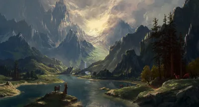 Fantasy Idyllic Landscape Serene Lake Nature Wallpaper 4K 2000x1080 Hd, Fantasy, Wallpaper, Features, An, Idyllic, Landscape, With, Serene, Lake, Towering, Mountains, Gray, Ultrawide, Full HD
