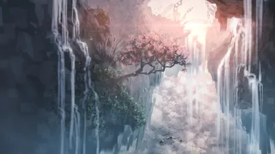 Golden Anime Wallpaper Nature Wallpaper 4K 1920x1080 Hd, Anime, Desktop, Wallpaper, Depicting, A, Serene, Nature, Scene, Cascading, Waterfalls, Blossoming, White, Ultrawide, Full HD