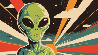 Retro Green Extraterrestrial Large Abstract Wallpaper 4K 4608x2592 4K, Ultra, Hd, Pc, Desktop, Wallpaper, Retro, Green, Extraterrestrial, Large, Black, Eyes, Pink, Gray, White, Ultrawide