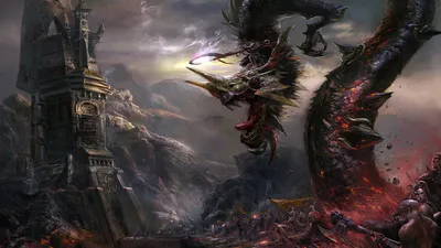 Moody Fierce Wallpaper Fantasy Wallpaper 4K 1920x1080 A, Fierce, Evil, Dragon, Looms, Over, Dark, Fantasy, Landscape, Where, Ancient, Ruins, Gray, Ultrawide, Full HD