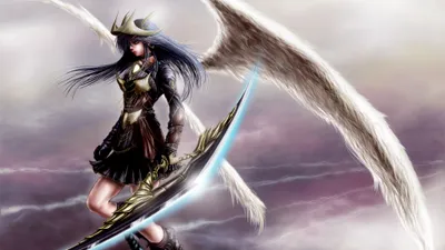 Epic Fierce Wallpaper Fantasy Wallpaper 4K 3840x2160 A, Fierce, Angel, Warrior, Stands, Poised, With, Large, Sword, Adorned, Intricate, Armor, White, Gray, Ultrawide, 4K